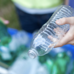 Throwing away trash at an RV park.