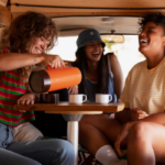 Group of friends enjoying in an RV