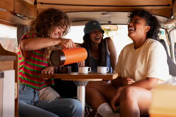 Group of friends enjoying in an RV