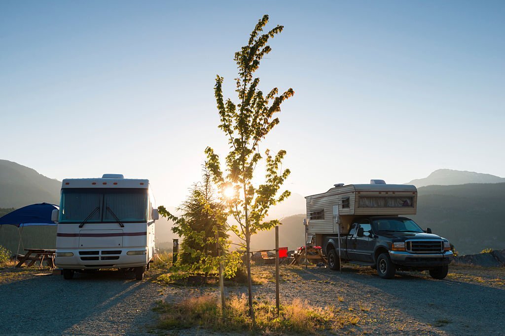 Campground at sunset in North America