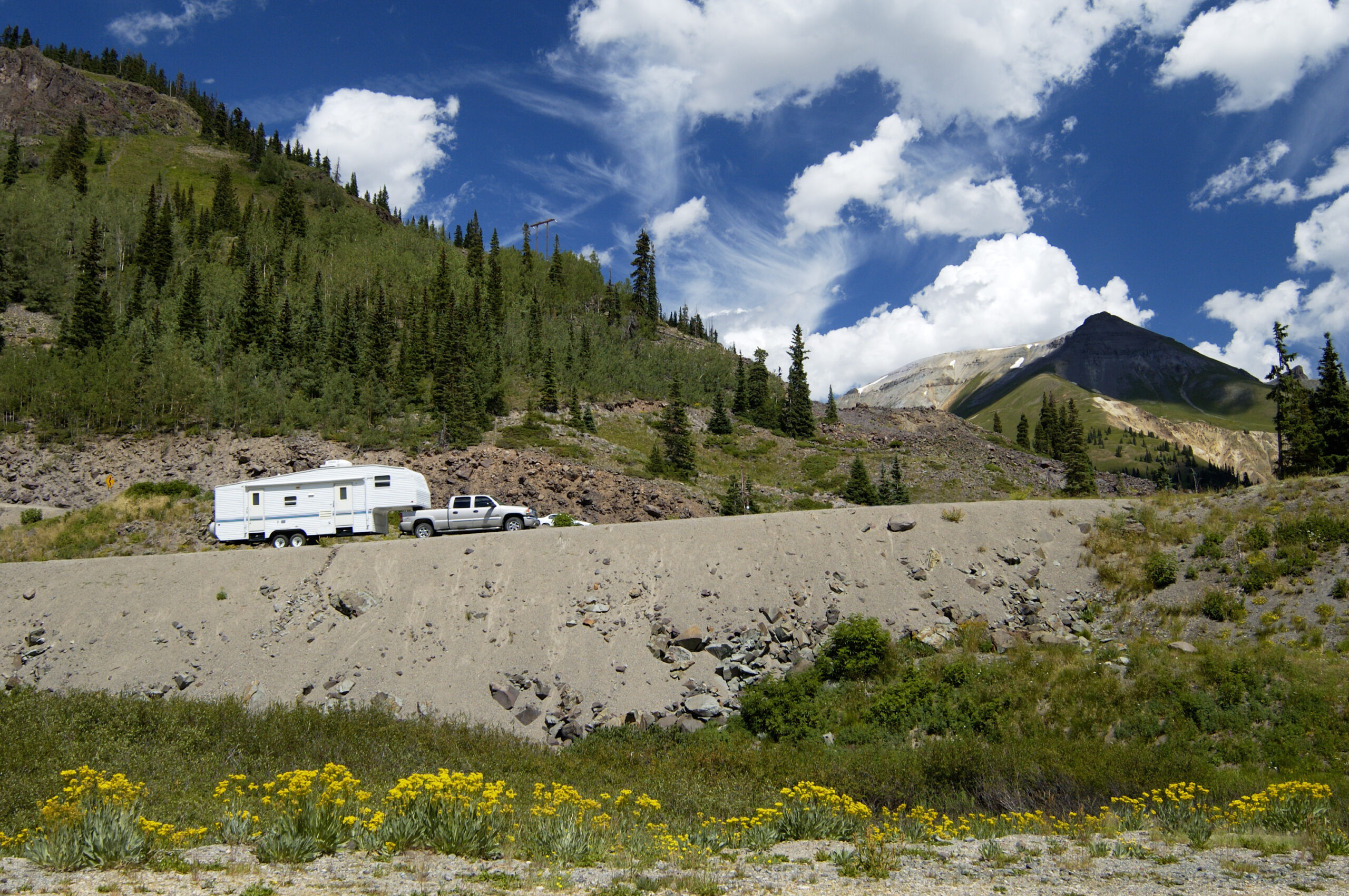 RV traveling in Colorado Mountains