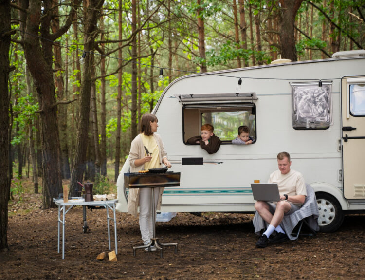 family enjoying a day in nature in their campground