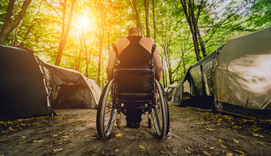 A disabled man in a campground with ADA compliance 