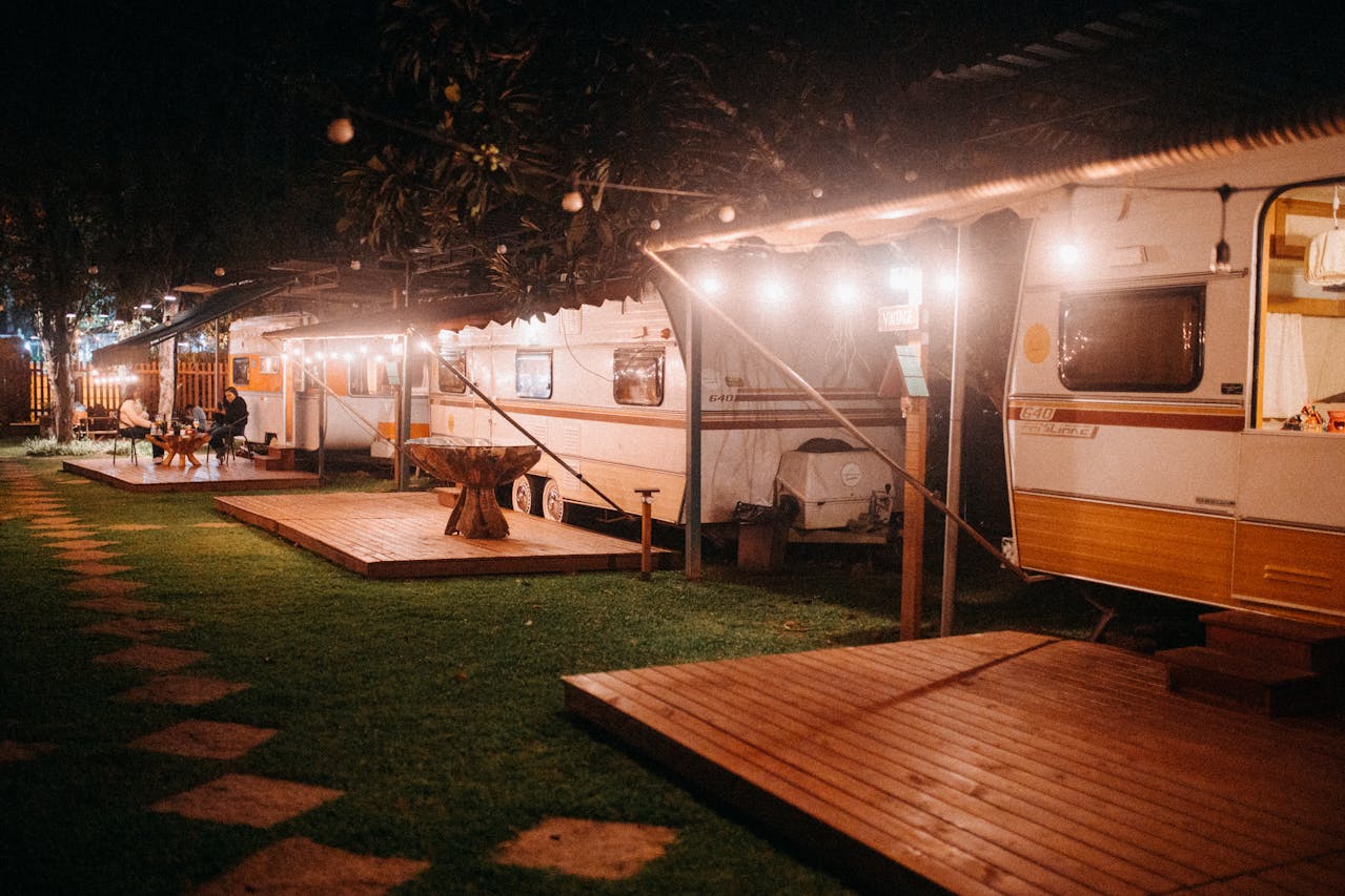 Long-term campground at night