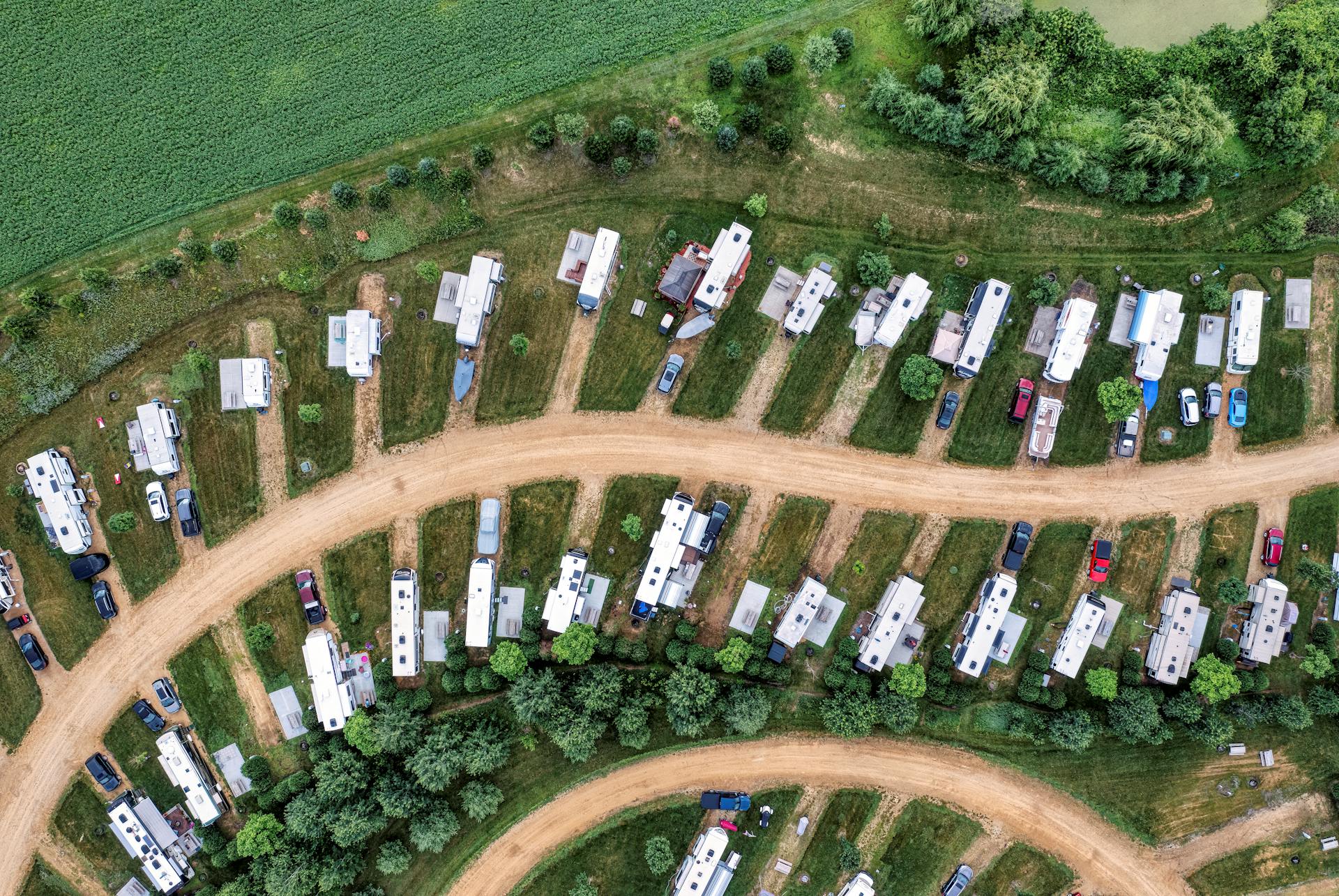 Aerial view of long-term campground