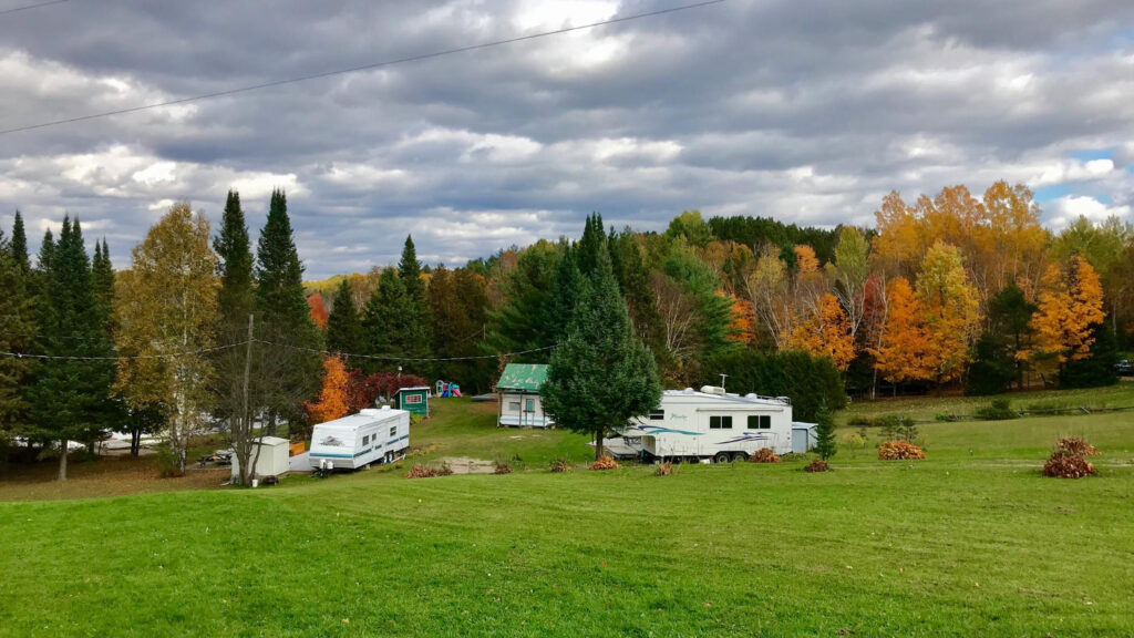 A group of campers staying in a large campground