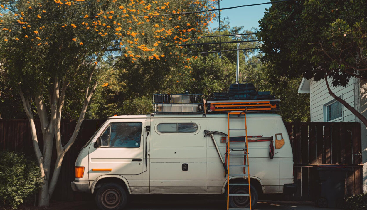 White camper outside of a campsite