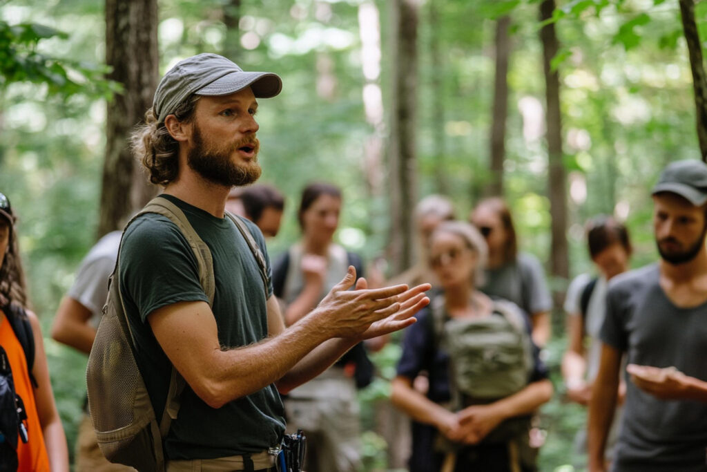 A campground staff explaining to the rest of the staff how the software works