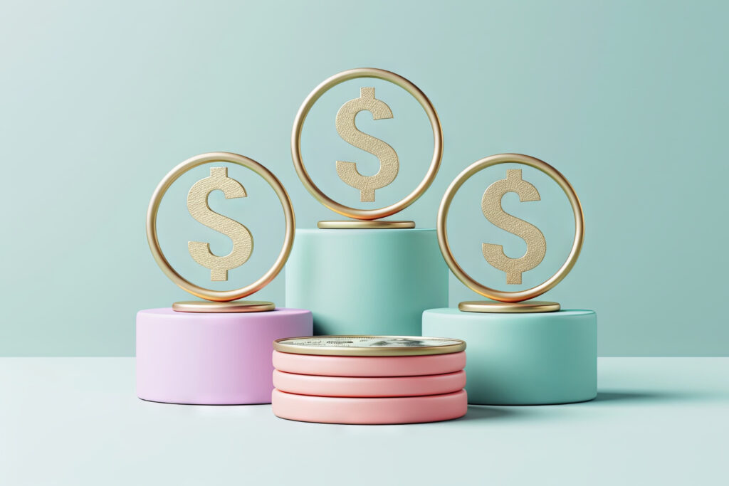 Three pieces of dollar signs with a blue background