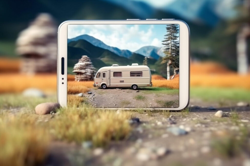 an image of a camper van taken with a tablet on the ground