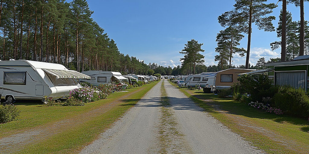 A front view of an RV park 