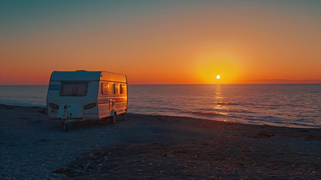 a camper van staying in front of the beach 