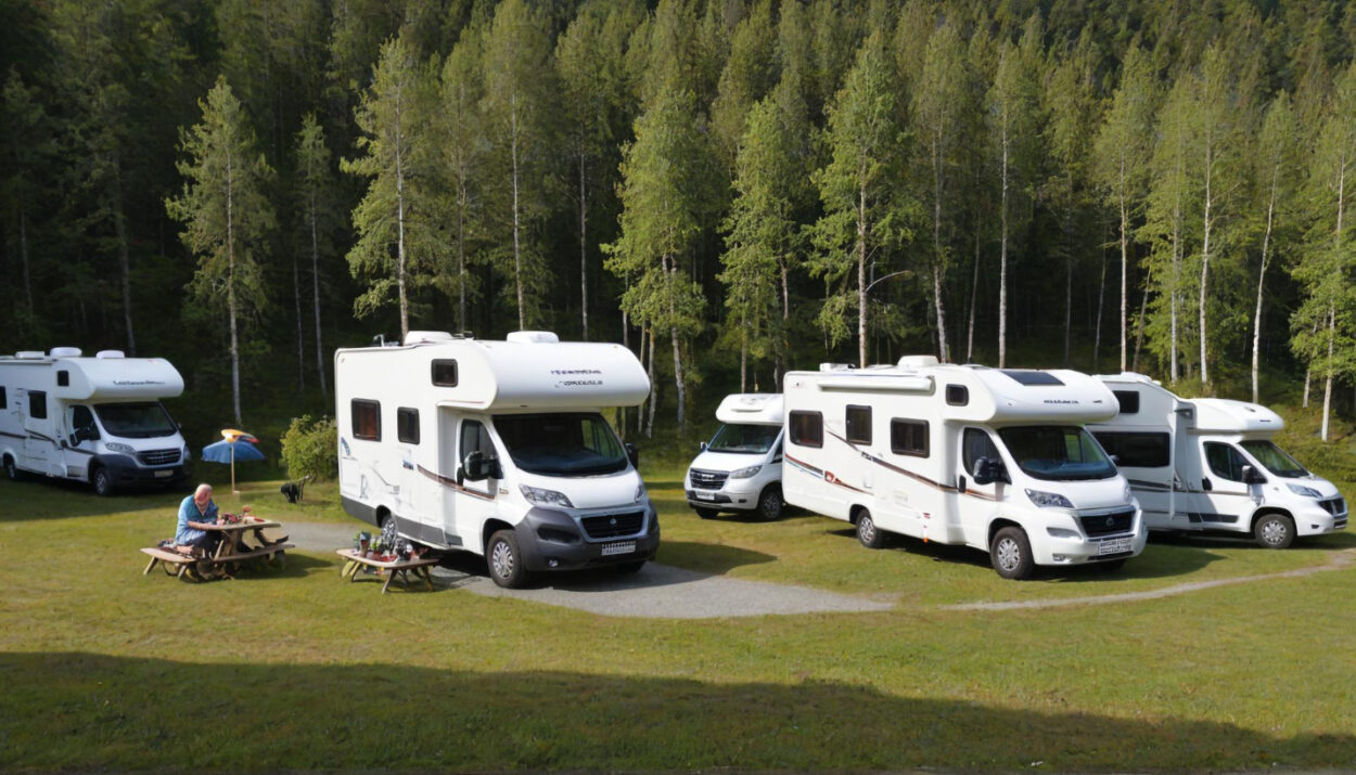 a group of camper vans staying in a camping site using reservation software