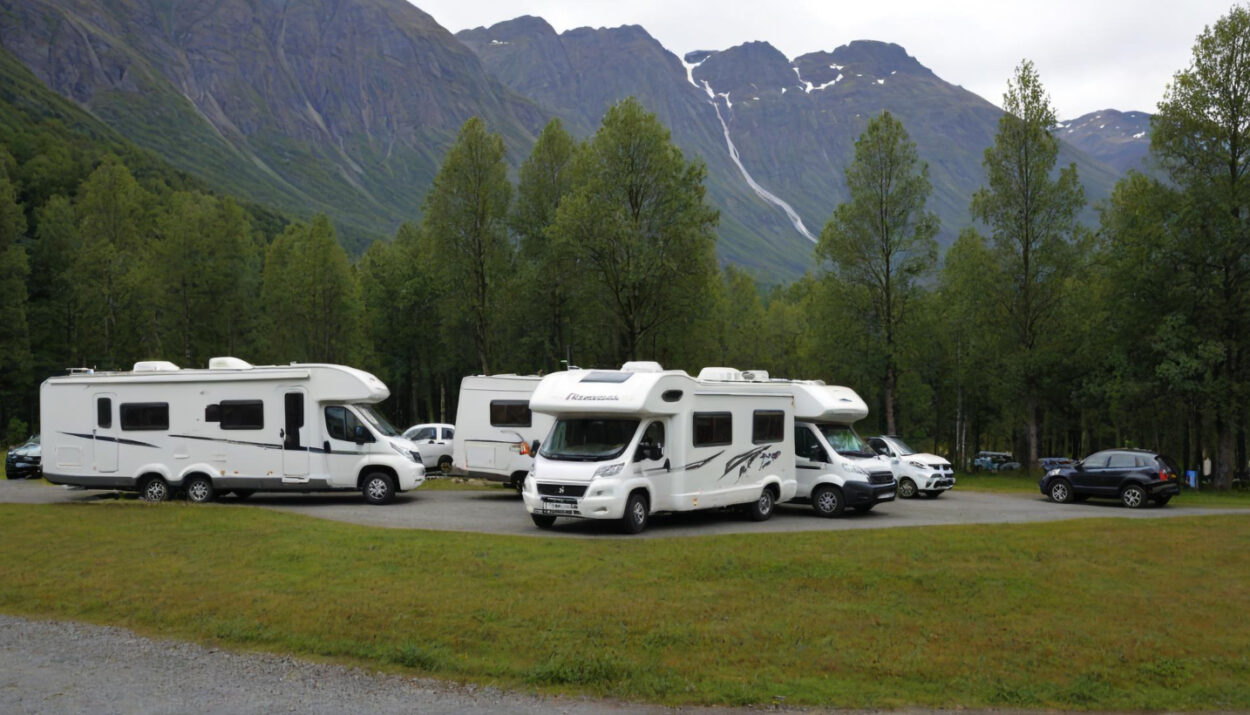 a bunch of camper vans staying in a RV park using reservation software