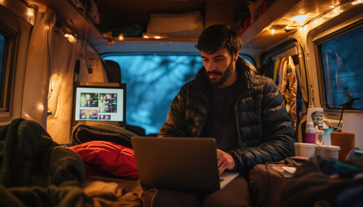 a man using his laptop to use his reservation software