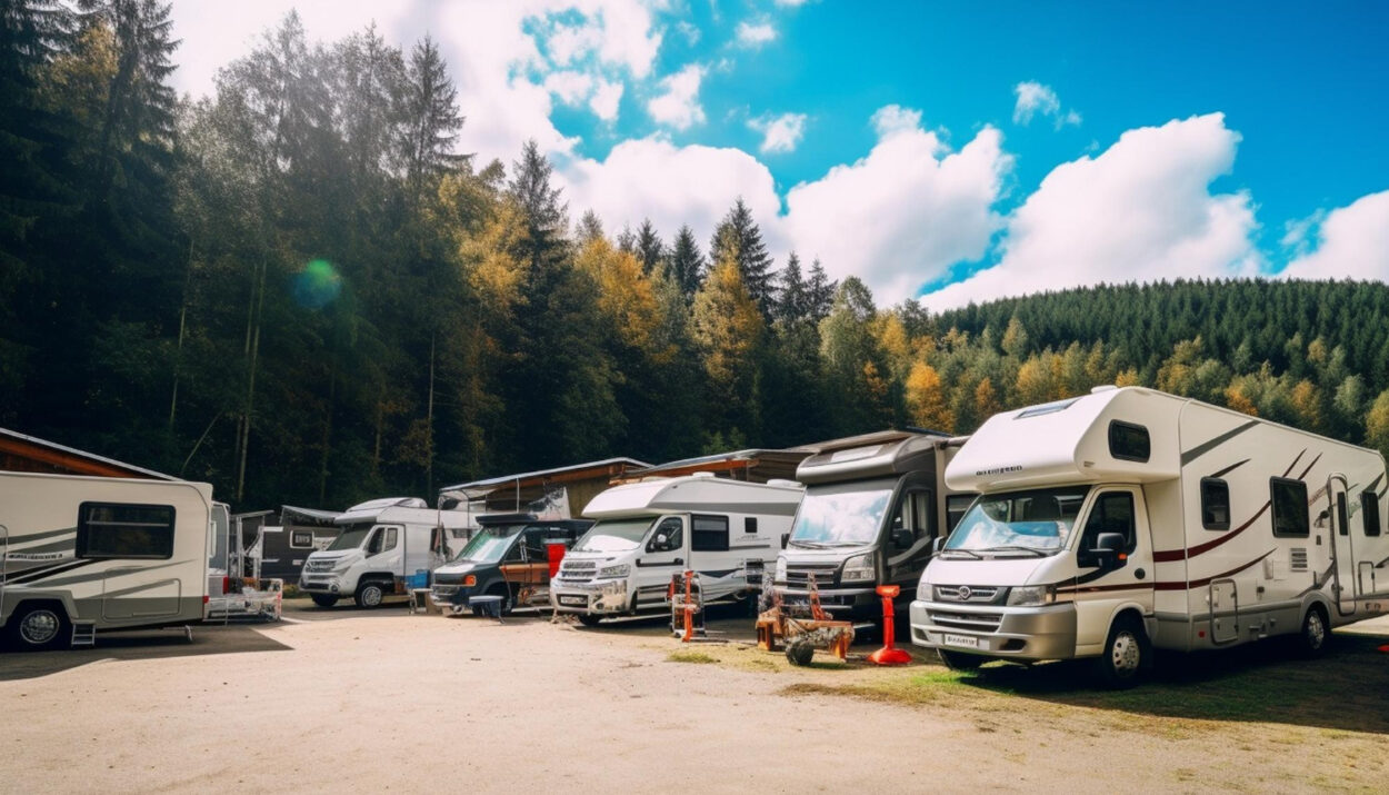 a group of camper vans staying in a RV park using RV reservation software