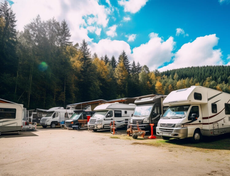 a group of camper vans staying in a RV park using RV reservation software