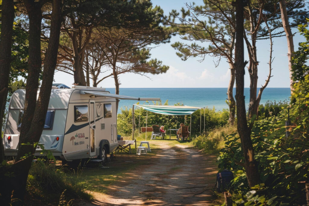 A camper van in a RV park spot reserved using Reservation software 