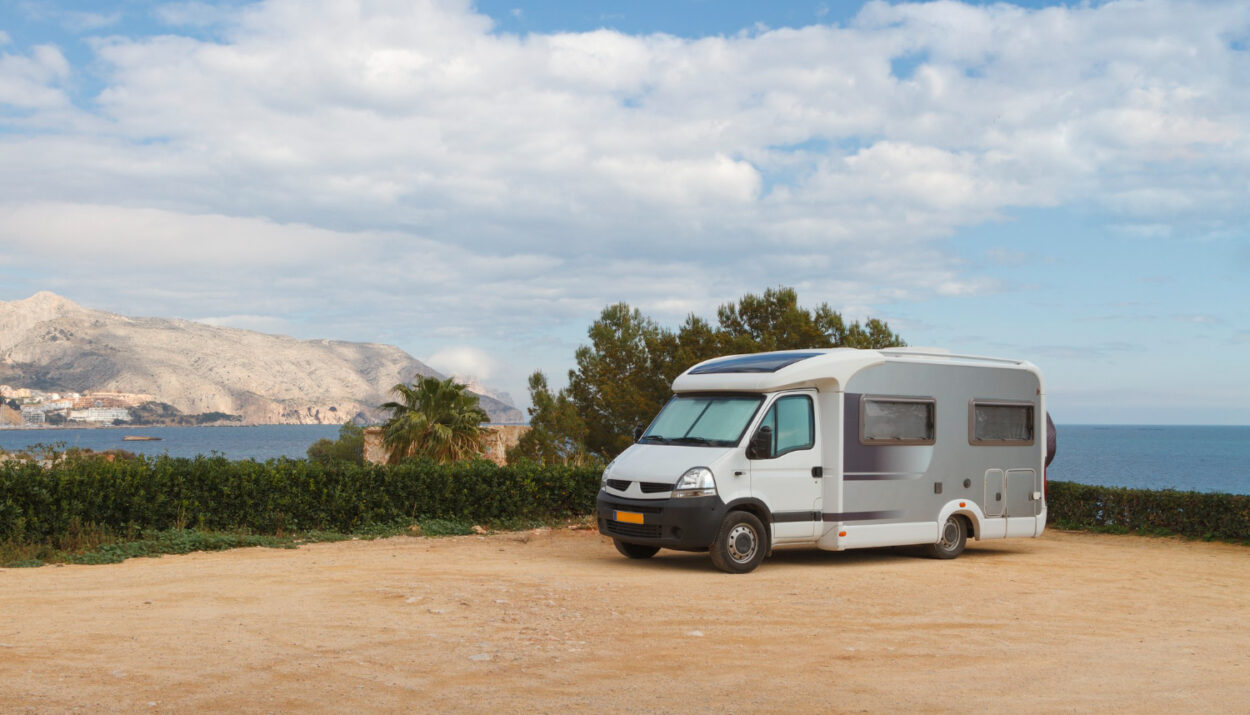 Camper van stayig in a mountain