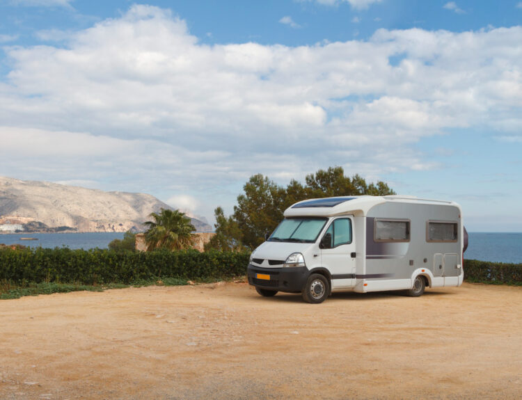 Camper van stayig in a mountain