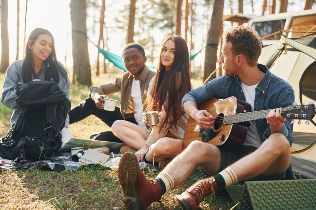 A group of friends enjoying a day in a friendly campground 