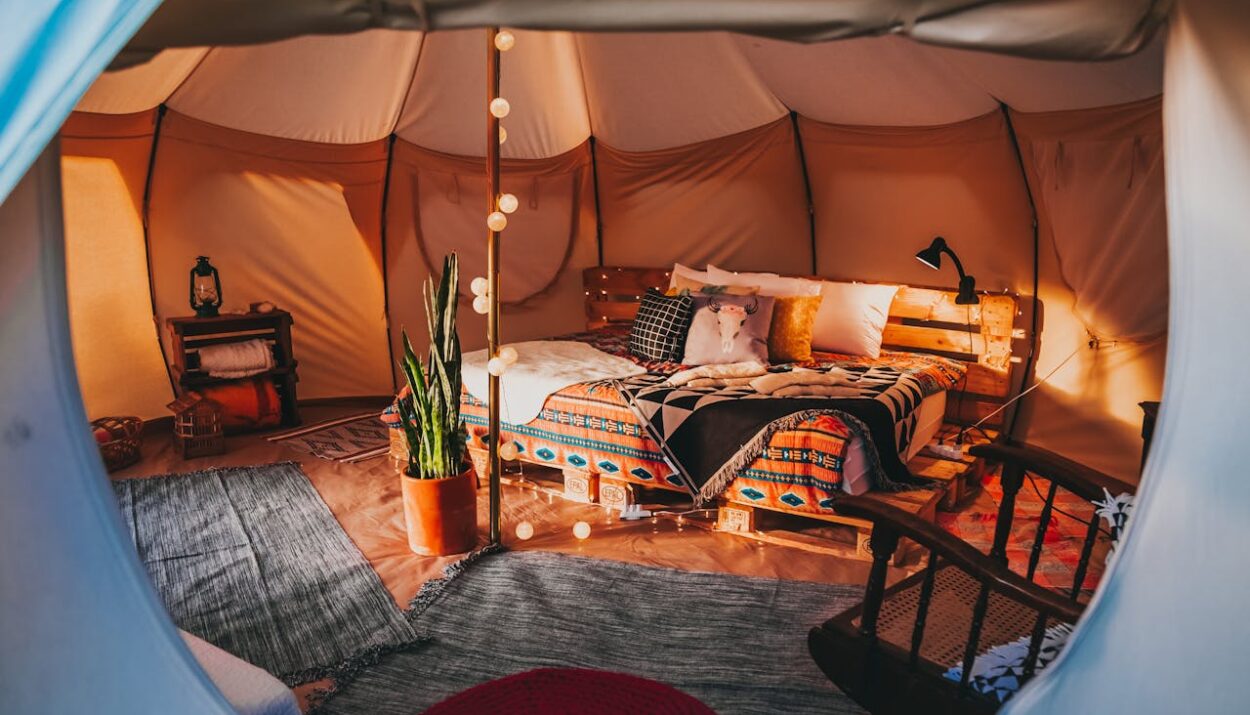 an inside view of a glamping spot tent using reservation software