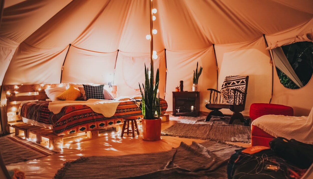 an inside view of a glamping site