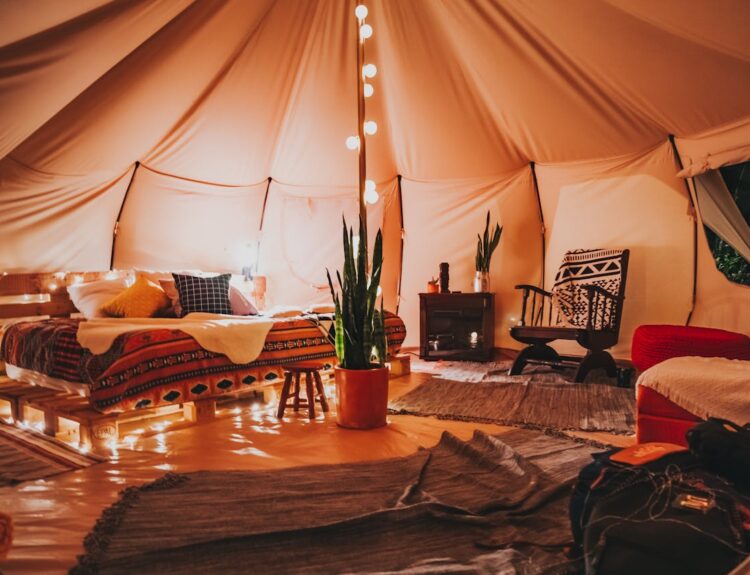 an inside view of a glamping site