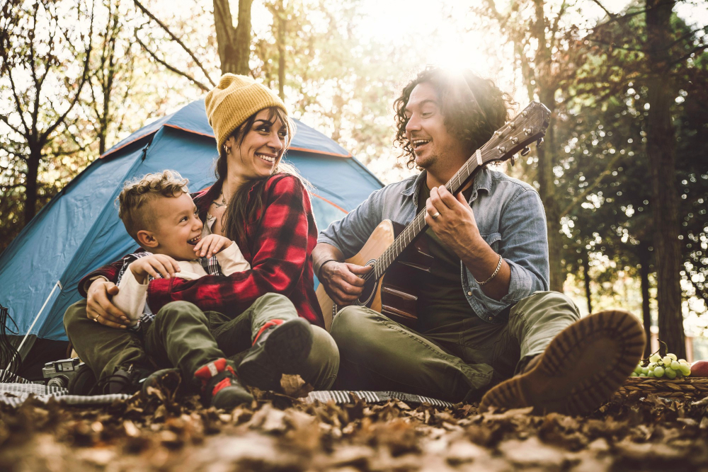 a family having a great camping experience in the forest 