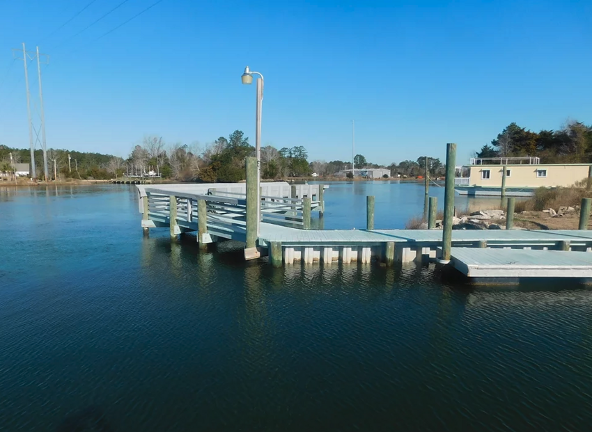 Fishing pier with cleaning station.