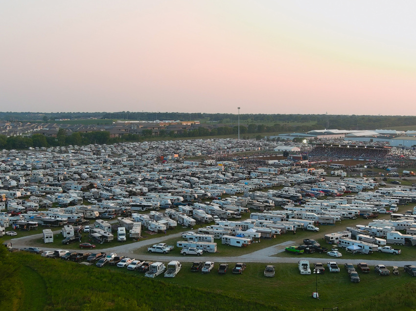 Drone view of full campground during the National Rodeo